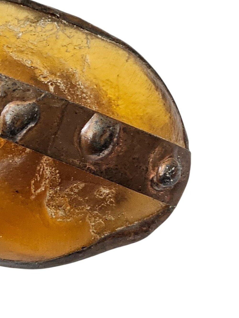 Vintage Amber Lucite Clip-On Earrings Copper Tone Rivet Industrial Style Mid-Cen - Picture 11 of 15